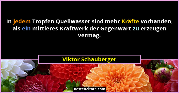 In jedem Tropfen Quellwasser sind mehr Kräfte vorhanden, als ein mittleres Kraftwerk der Gegenwart zu erzeugen vermag.... - Viktor Schauberger