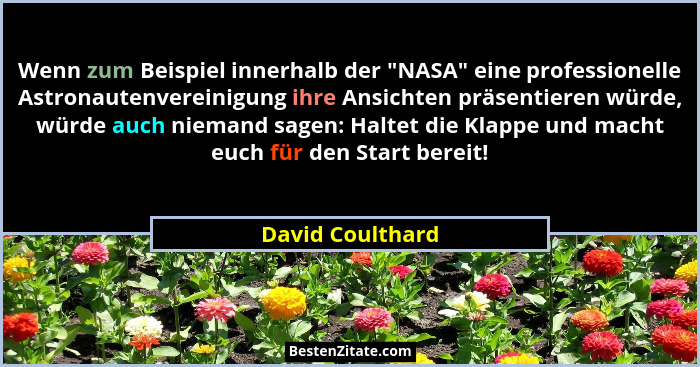 Wenn zum Beispiel innerhalb der "NASA" eine professionelle Astronautenvereinigung ihre Ansichten präsentieren würde, würde a... - David Coulthard