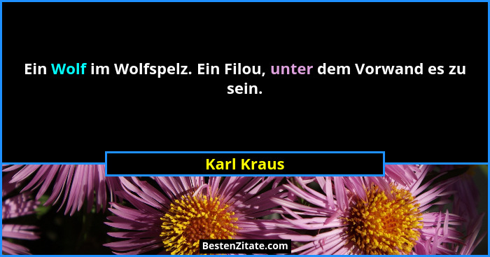 Ein Wolf im Wolfspelz. Ein Filou, unter dem Vorwand es zu sein.... - Karl Kraus