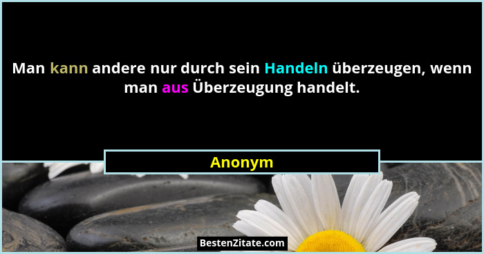 Man kann andere nur durch sein Handeln überzeugen, wenn man aus Überzeugung handelt.... - Anonym