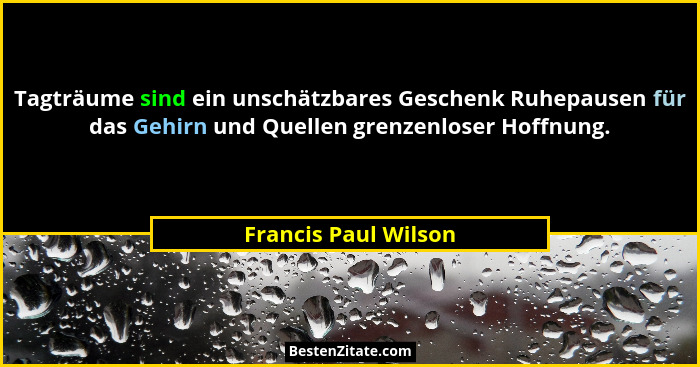 Tagträume sind ein unschätzbares Geschenk Ruhepausen für das Gehirn und Quellen grenzenloser Hoffnung.... - Francis Paul Wilson