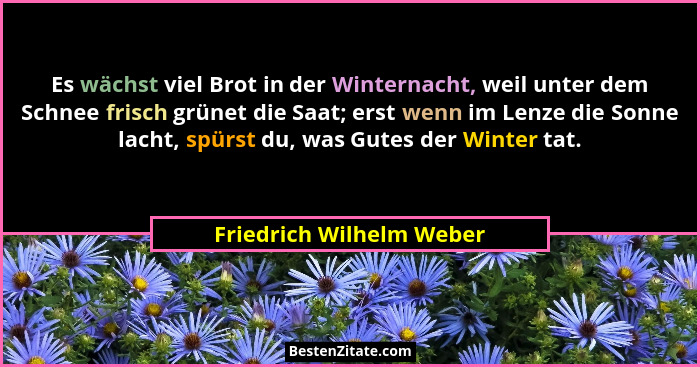 Es wächst viel Brot in der Winternacht, weil unter dem Schnee frisch grünet die Saat; erst wenn im Lenze die Sonne lacht, sp... - Friedrich Wilhelm Weber