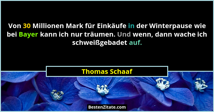 Von 30 Millionen Mark für Einkäufe in der Winterpause wie bei Bayer kann ich nur träumen. Und wenn, dann wache ich schweißgebadet auf.... - Thomas Schaaf