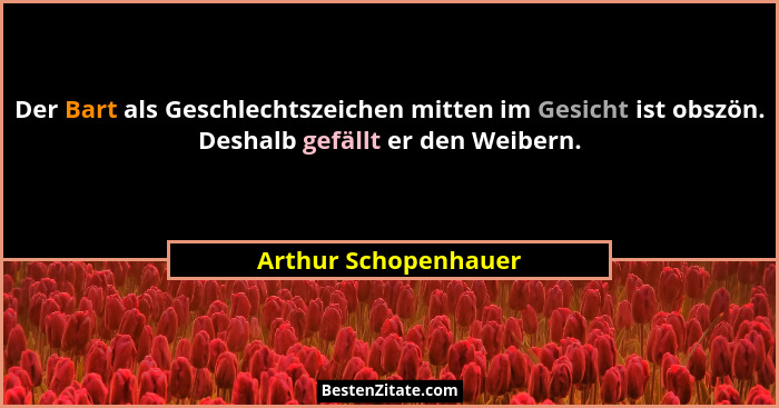 Der Bart als Geschlechtszeichen mitten im Gesicht ist obszön. Deshalb gefällt er den Weibern.... - Arthur Schopenhauer