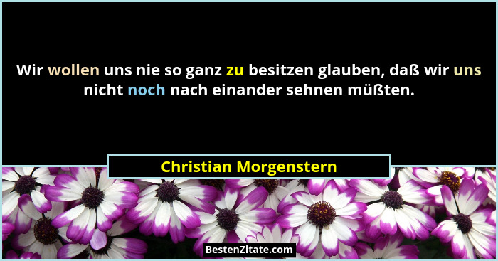 Wir wollen uns nie so ganz zu besitzen glauben, daß wir uns nicht noch nach einander sehnen müßten.... - Christian Morgenstern