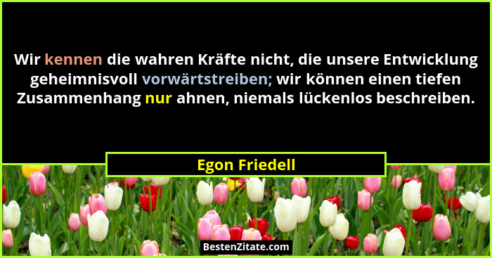 Wir kennen die wahren Kräfte nicht, die unsere Entwicklung geheimnisvoll vorwärtstreiben; wir können einen tiefen Zusammenhang nur ahn... - Egon Friedell