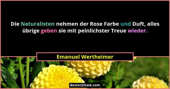 Die Naturalisten nehmen der Rose Farbe und Duft, alles übrige geben sie mit peinlichster Treue wieder.... - Emanuel Wertheimer