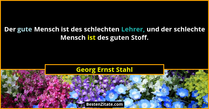 Der gute Mensch ist des schlechten Lehrer, und der schlechte Mensch ist des guten Stoff.... - Georg Ernst Stahl