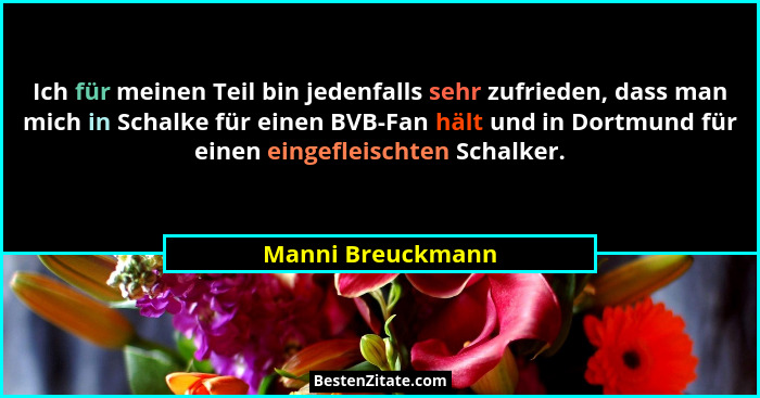 Ich für meinen Teil bin jedenfalls sehr zufrieden, dass man mich in Schalke für einen BVB-Fan hält und in Dortmund für einen eingef... - Manni Breuckmann