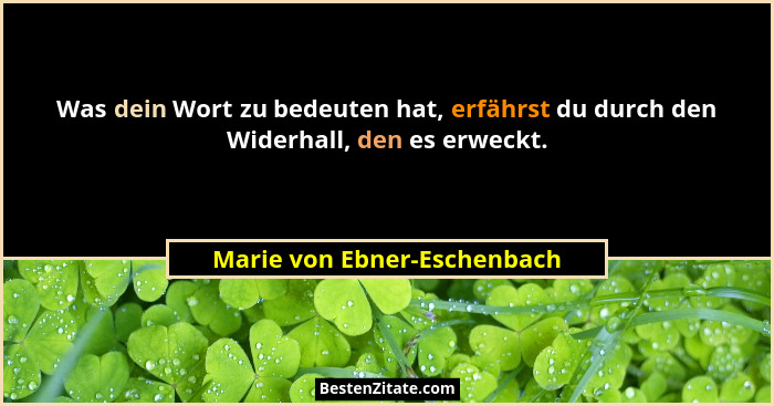 Was dein Wort zu bedeuten hat, erfährst du durch den Widerhall, den es erweckt.... - Marie von Ebner-Eschenbach