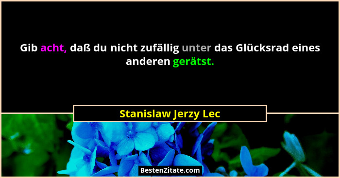 Gib acht, daß du nicht zufällig unter das Glücksrad eines anderen gerätst.... - Stanislaw Jerzy Lec