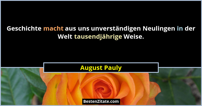Geschichte macht aus uns unverständigen Neulingen in der Welt tausendjährige Weise.... - August Pauly