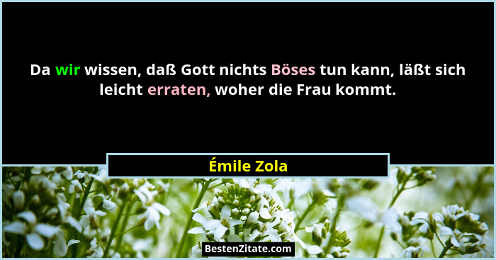 Da wir wissen, daß Gott nichts Böses tun kann, läßt sich leicht erraten, woher die Frau kommt.... - Émile Zola