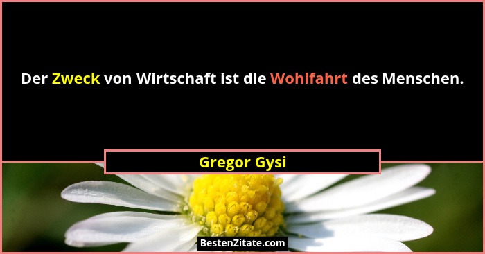 Der Zweck von Wirtschaft ist die Wohlfahrt des Menschen.... - Gregor Gysi
