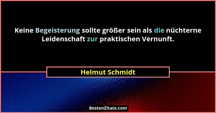 Keine Begeisterung sollte größer sein als die nüchterne Leidenschaft zur praktischen Vernunft.... - Helmut Schmidt
