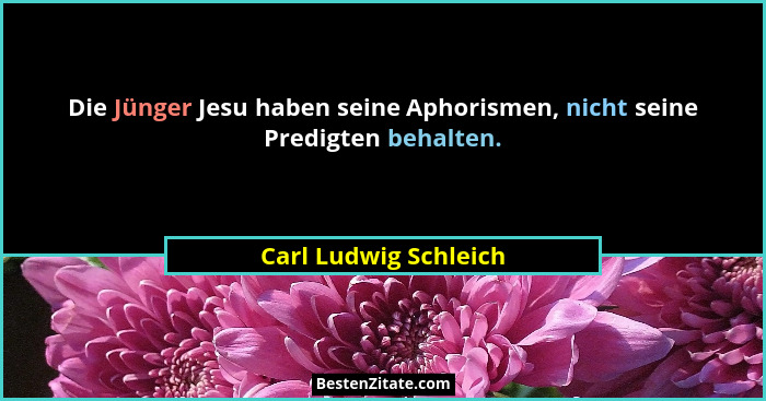 Die Jünger Jesu haben seine Aphorismen, nicht seine Predigten behalten.... - Carl Ludwig Schleich