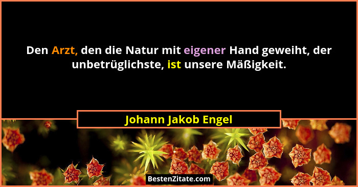 Den Arzt, den die Natur mit eigener Hand geweiht, der unbetrüglichste, ist unsere Mäßigkeit.... - Johann Jakob Engel