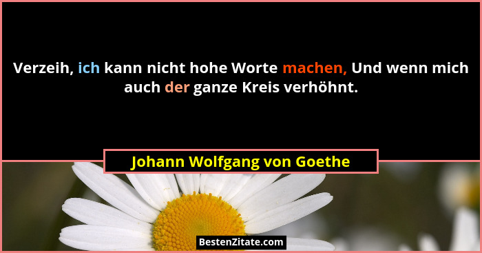 Verzeih, ich kann nicht hohe Worte machen, Und wenn mich auch der ganze Kreis verhöhnt.... - Johann Wolfgang von Goethe