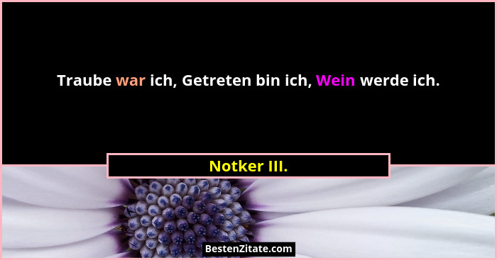 Traube war ich, Getreten bin ich, Wein werde ich.... - Notker III.