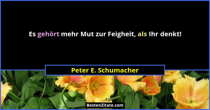 Es gehört mehr Mut zur Feigheit, als Ihr denkt!... - Peter E. Schumacher