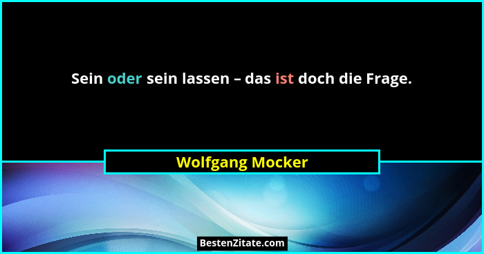 Sein oder sein lassen – das ist doch die Frage.... - Wolfgang Mocker