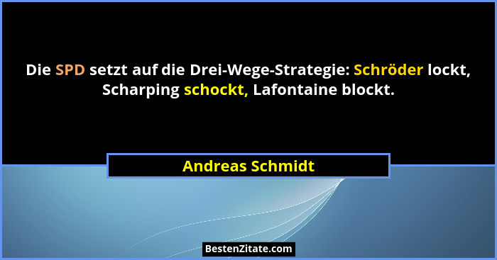 Die SPD setzt auf die Drei-Wege-Strategie: Schröder lockt, Scharping schockt, Lafontaine blockt.... - Andreas Schmidt