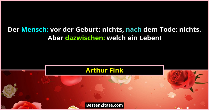 Der Mensch: vor der Geburt: nichts, nach dem Tode: nichts. Aber dazwischen: welch ein Leben!... - Arthur Fink