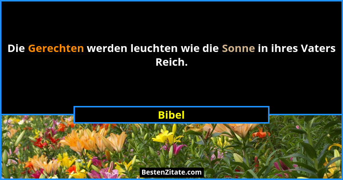 Die Gerechten werden leuchten wie die Sonne in ihres Vaters Reich.... - Bibel