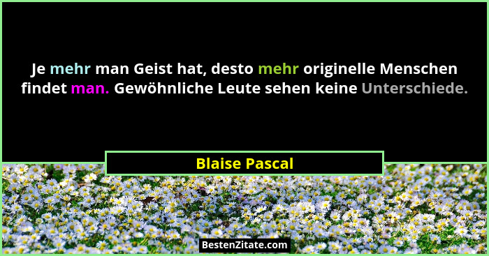 Je mehr man Geist hat, desto mehr originelle Menschen findet man. Gewöhnliche Leute sehen keine Unterschiede.... - Blaise Pascal