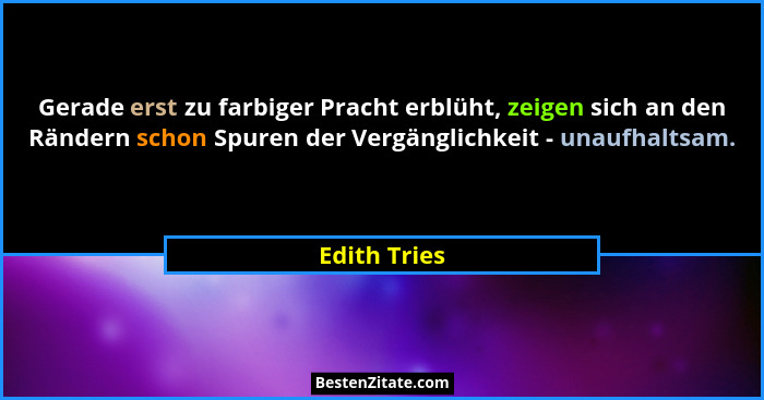 Gerade erst zu farbiger Pracht erblüht, zeigen sich an den Rändern schon Spuren der Vergänglichkeit - unaufhaltsam.... - Edith Tries