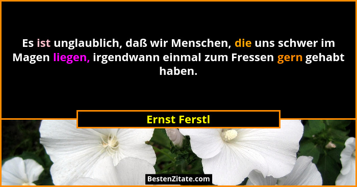 Es ist unglaublich, daß wir Menschen, die uns schwer im Magen liegen, irgendwann einmal zum Fressen gern gehabt haben.... - Ernst Ferstl