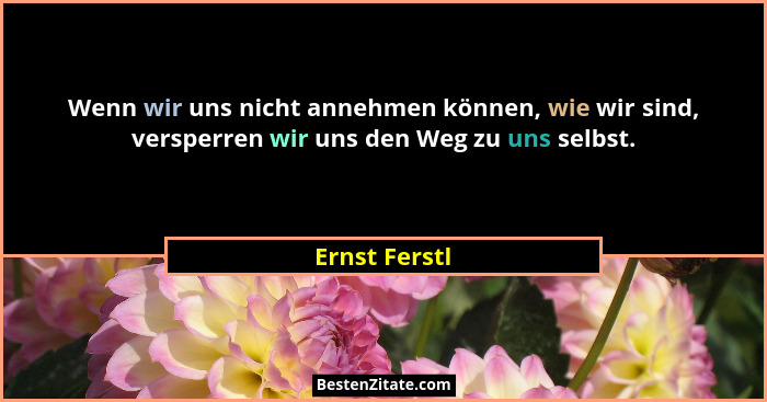 Wenn wir uns nicht annehmen können, wie wir sind, versperren wir uns den Weg zu uns selbst.... - Ernst Ferstl
