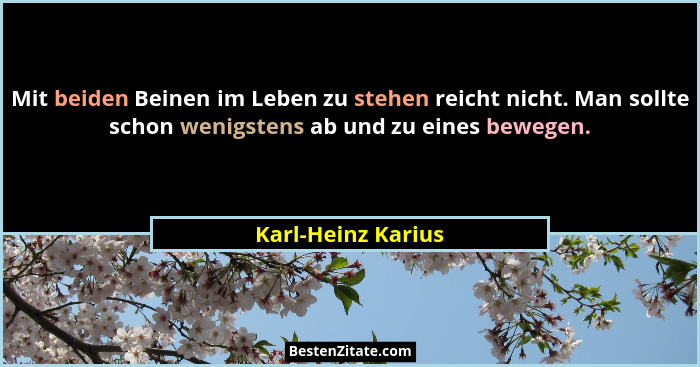 Mit beiden Beinen im Leben zu stehen reicht nicht. Man sollte schon wenigstens ab und zu eines bewegen.... - Karl-Heinz Karius