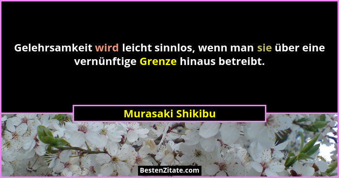 Gelehrsamkeit wird leicht sinnlos, wenn man sie über eine vernünftige Grenze hinaus betreibt.... - Murasaki Shikibu