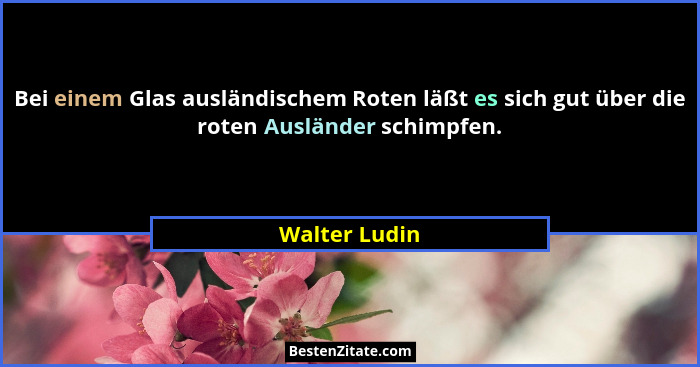 Bei einem Glas ausländischem Roten läßt es sich gut über die roten Ausländer schimpfen.... - Walter Ludin
