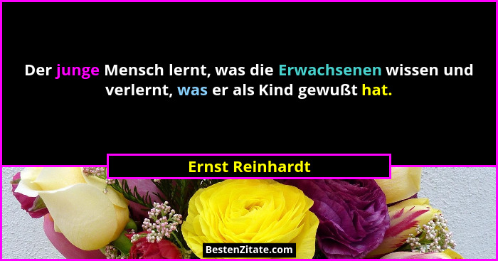 Der junge Mensch lernt, was die Erwachsenen wissen und verlernt, was er als Kind gewußt hat.... - Ernst Reinhardt