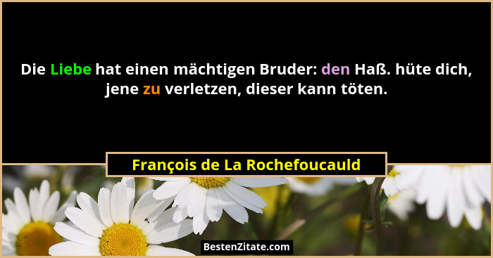 Die Liebe hat einen mächtigen Bruder: den Haß. hüte dich, jene zu verletzen, dieser kann töten.... - François de La Rochefoucauld