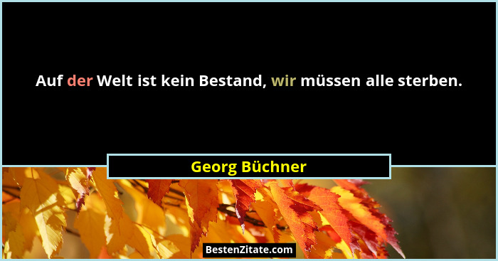 Auf der Welt ist kein Bestand, wir müssen alle sterben.... - Georg Büchner