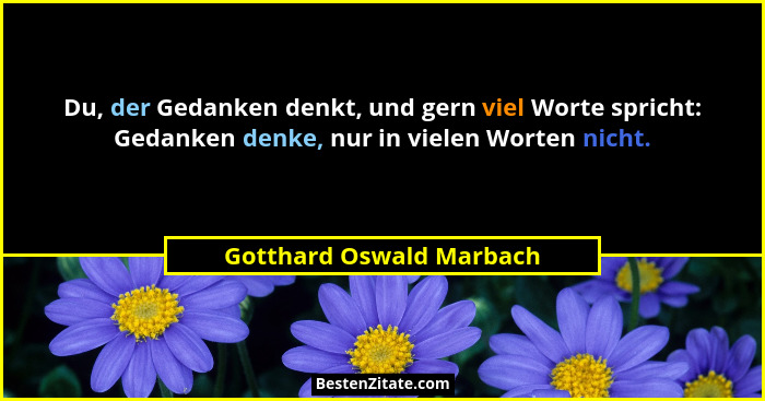Du, der Gedanken denkt, und gern viel Worte spricht: Gedanken denke, nur in vielen Worten nicht.... - Gotthard Oswald Marbach