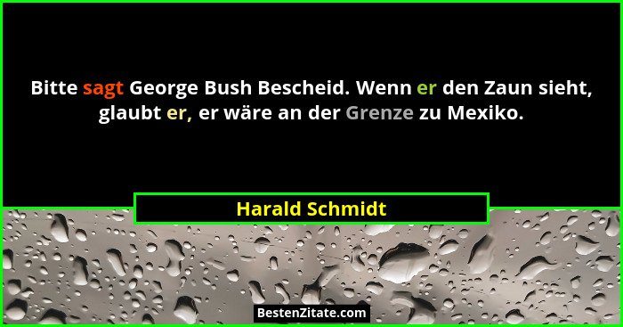 Bitte sagt George Bush Bescheid. Wenn er den Zaun sieht, glaubt er, er wäre an der Grenze zu Mexiko.... - Harald Schmidt