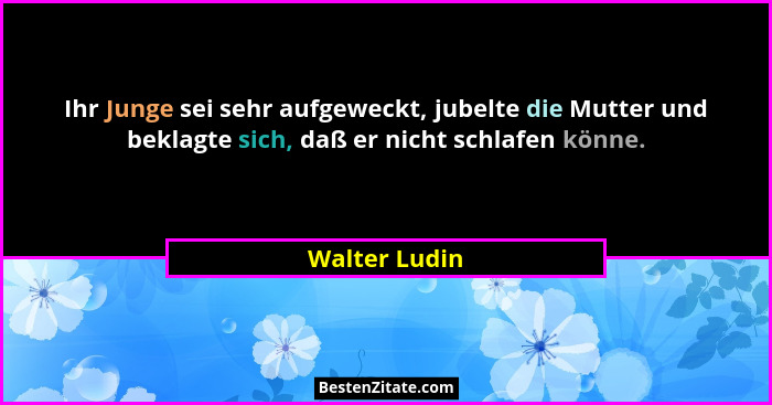 Ihr Junge sei sehr aufgeweckt, jubelte die Mutter und beklagte sich, daß er nicht schlafen könne.... - Walter Ludin