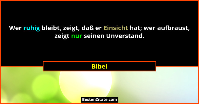 Wer ruhig bleibt, zeigt, daß er Einsicht hat; wer aufbraust, zeigt nur seinen Unverstand.... - Bibel