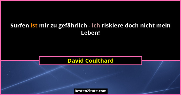 Surfen ist mir zu gefährlich - ich riskiere doch nicht mein Leben!... - David Coulthard