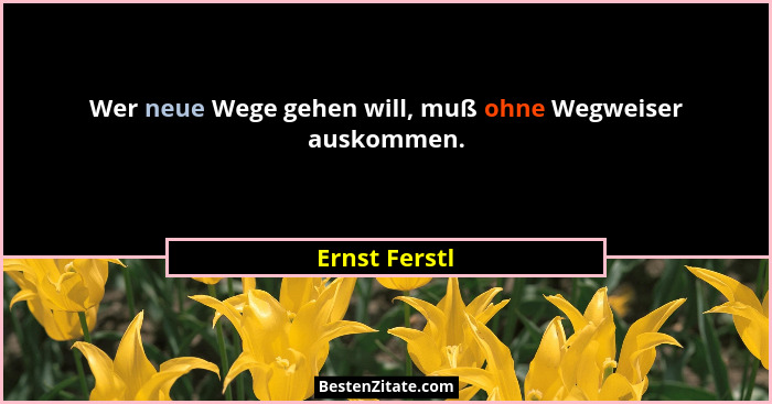 Wer neue Wege gehen will, muß ohne Wegweiser auskommen.... - Ernst Ferstl