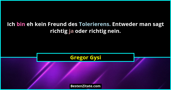 Ich bin eh kein Freund des Tolerierens. Entweder man sagt richtig ja oder richtig nein.... - Gregor Gysi