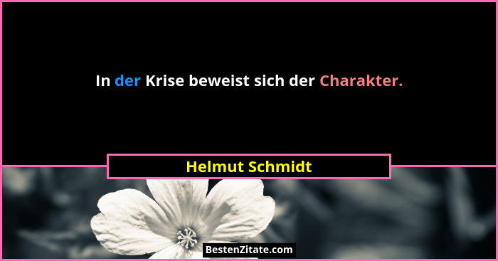 In der Krise beweist sich der Charakter.... - Helmut Schmidt