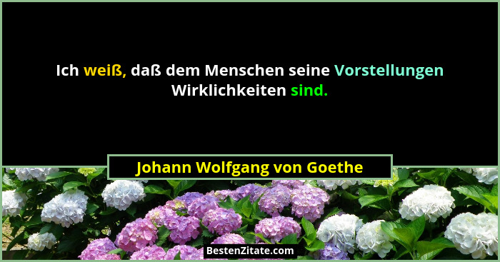 Ich weiß, daß dem Menschen seine Vorstellungen Wirklichkeiten sind.... - Johann Wolfgang von Goethe