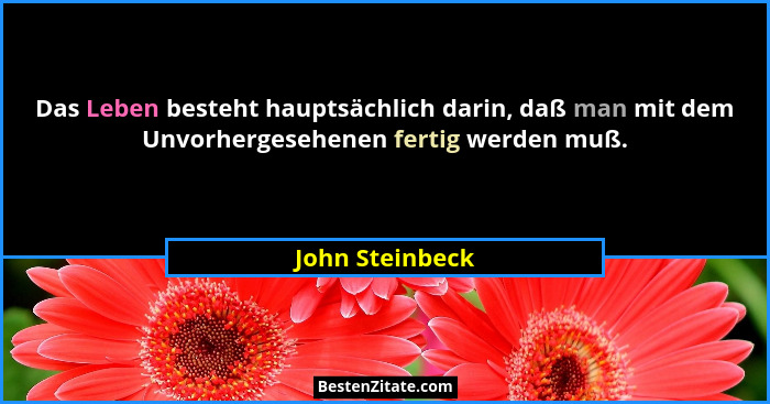 Das Leben besteht hauptsächlich darin, daß man mit dem Unvorhergesehenen fertig werden muß.... - John Steinbeck