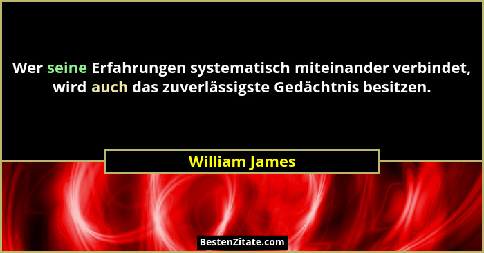 Wer seine Erfahrungen systematisch miteinander verbindet, wird auch das zuverlässigste Gedächtnis besitzen.... - William James