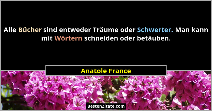 Alle Bücher sind entweder Träume oder Schwerter. Man kann mit Wörtern schneiden oder betäuben.... - Anatole France